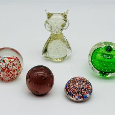(5) Art Glass Paperweights Vintage Millefiore
