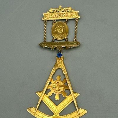 Antique Masonic 10KT Gold Past Master Benjamin Franklin
