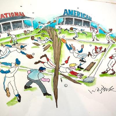W. B. Park magazine proof - original ink & watercolor - National Leave v. American League