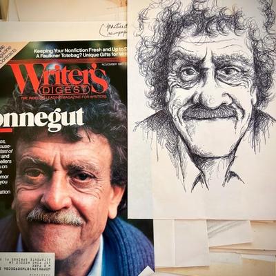 W. B. Park magazine proof - original ink - Kurt Vonnegut portrait