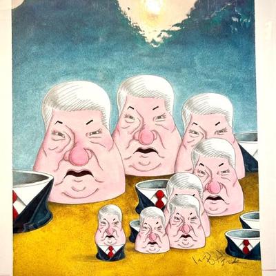 W. B. Park magazine proof - original ink & watercolor - Russia Boris Yeltsin Cold War