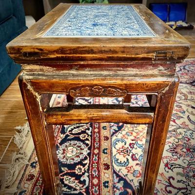 Antique Asian table with ceramic inlay