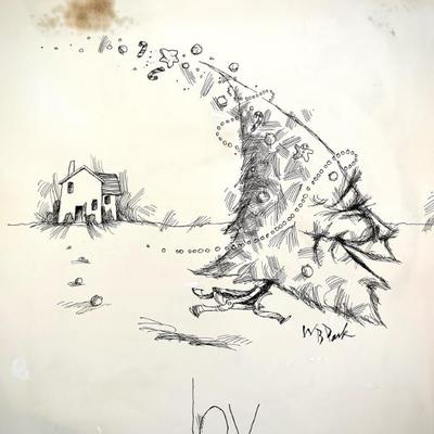 W. B. Park magazine proof - original ink & watercolor - Christmas tree running away 