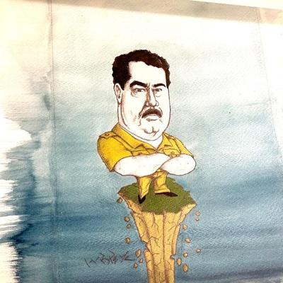 W. B. Park magazine proof - original ink & watercolor - Saddam Hussein Iraq