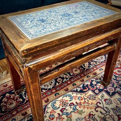 Antique Asian table with ceramic inlay