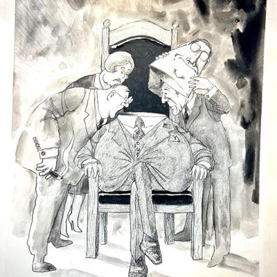 W. B. Park magazine proof - original ink & watercolor - businessmen looking into head of empty executive