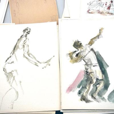 W. B. Park magazine proof - original ink & watercolor - sports figures in motion