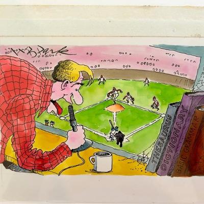 W. B. Park magazine proof - original ink & watercolor - sports announcers don't like dictionaries