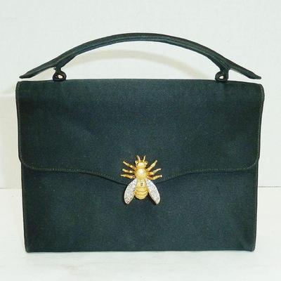 NY label purse, jeweled bee clasp