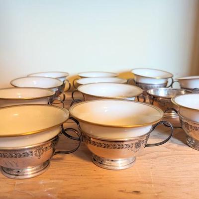 Gorham sterling bullion cups with Lenox liners