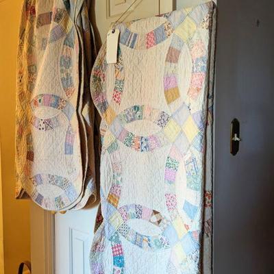 Vintage wedding ring quilts - pair, twin size