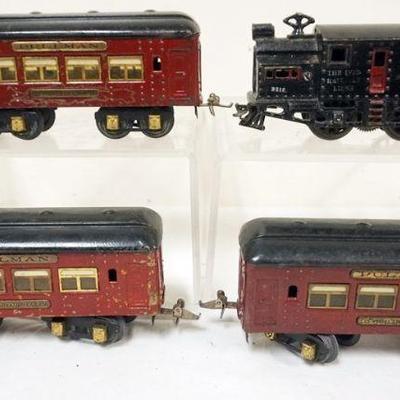 1020	IVES TRAIN O GAUGE #3218 LOCOMOTIVE WITH 3 CARS, #135 PULLMAN AND #136 PULLMAN
