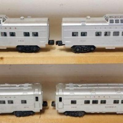 1100	LIONEL O GAUGE  4 TRAIN CARS, #2432 CLIFTON, #2436 MOOSEHEART AND SUMIT
