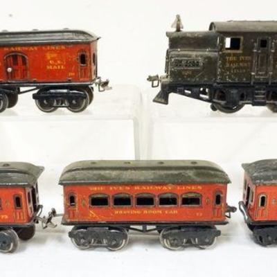 1015	IVES TRAIN O GAUGE #3253 LOCOMOTIVE WITH 4 CARS, #62 PARLOR, #70 BAGGAGE, #72 DRAWING ROOM AND #73 OBSERVATION
