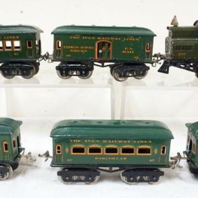 1025	IVES TRAIN O GAUGE #3253 ENGINE WITH 5 CARS, #60 BAGGAGE, #61 CHAIR CAR, #62 PARLOR, #68 OBSERVATION

