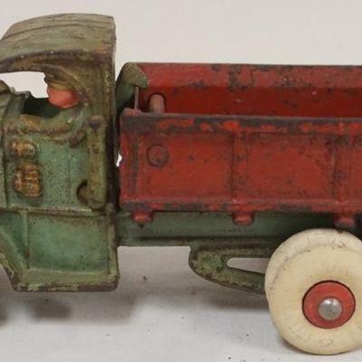1240	ANTIQUE CAST IRON TOY  DUMP TRUCK, APPROXIMATELY 7 IN X 3 1/4 IN H
