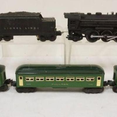 1076	LIONEL TRAIN O GAUGE #224E ENGINE WITH #2224 TENDER  WITH 3 CARS. #6442 PULLMAN, #6440 PULLMAN, #6441 OBSERVATION
