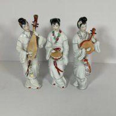 Asian Painted Porcelain Music Figures
