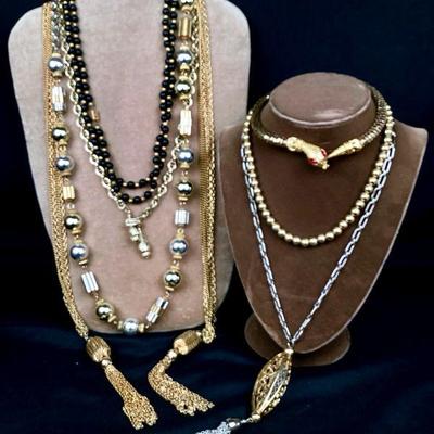 BIHY904 Vintage Necklaces From The 80's 90's & More	Boucher Etruscan style necklace, Cadoro silver & gold colored...