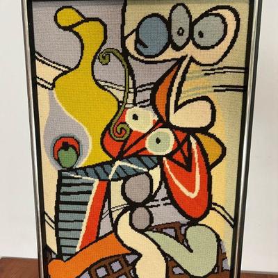 Needlepoint Reproduction Of Abstract Picasso "Large Still Life With A Pedestal Table"