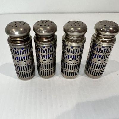 Vintage Cobalt Glass & White Metal Salt & Pepper Shakers
