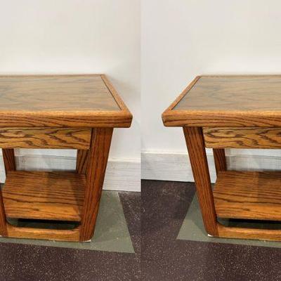 Pair Of Modernist Tiger Oak Bedside Tables