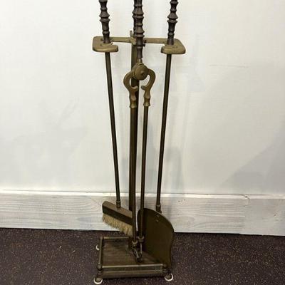 Antique Set Of Brass Fireplace Tools