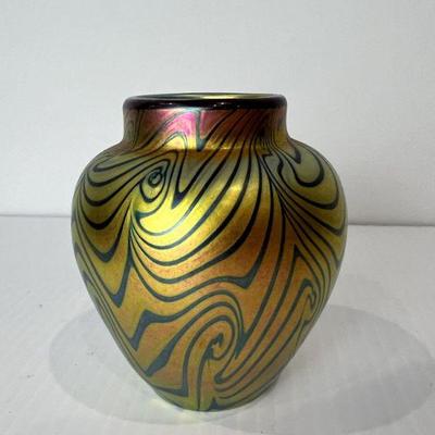 Lundberg Studios Iridescent Swirl Art Glass Vase