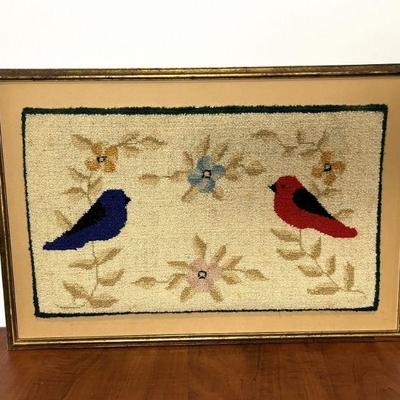Framed Vintage Bird Design Needlepoint Embroidery