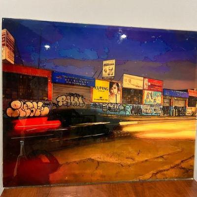 NYC Flushing Ave. Queens Color Photographic Print On Board Cased In Epoxy