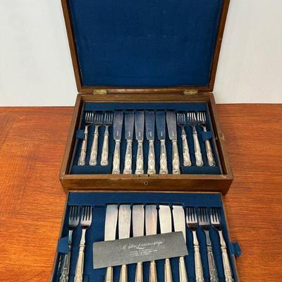 Victorian British "King's Pattern" Silverplate Fish Service For 12 (Minus One Fork)