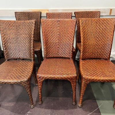 Set Of Six Contemporary Rattan Dining Chairs