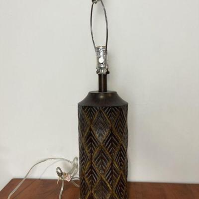 Mid Century Style Carved Wood Look Lamp