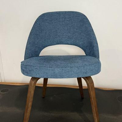 Modernist Blue Twill Handcrafted Side Chair