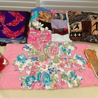 MSS229 Vintage Hawaiian Patchwork Quilt Blankets, Pillow, House Slippers & More!