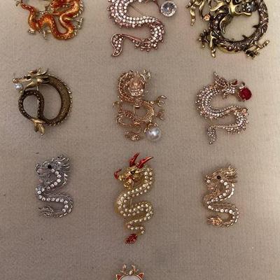 MSS197 Ten Year Of The Dragon Costume Jewelry Brooches Pins