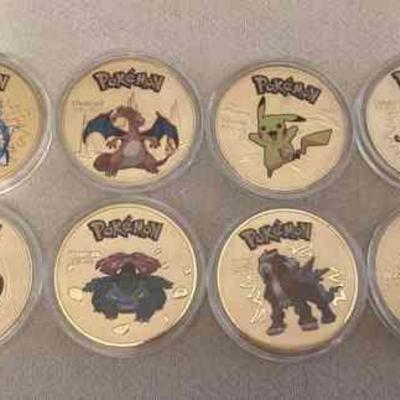 MSS179 Eight Gold Toned PokÃ©mon Souvenir Coins New-