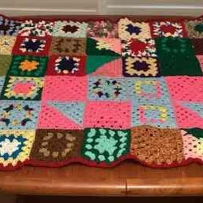 MSS144 Handmade Granny Square Knit Blanket New