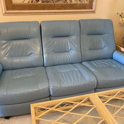 Sky Blue Leather Sofa