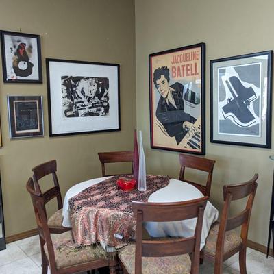Vintage French posters Ethan Allen chairs