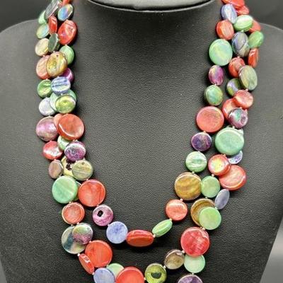 Dyed Shell Colorful 3-Strand 16in Necklace