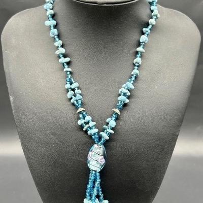 925 Silver, Turquoise & Glass Beaded 18in Necklace