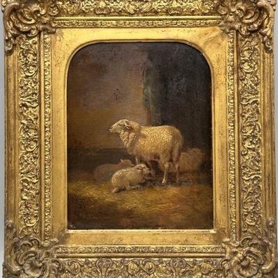 Pastoral Painting in Thick, Ornate Gold Frame