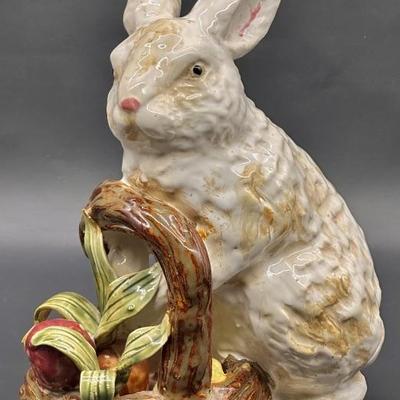 Ceramic Rabbit Holding Basket Figurine