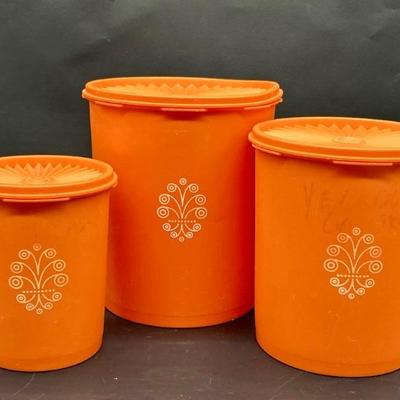 (3) Vintage Tupperware Orange Canister Set