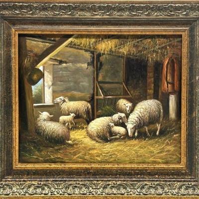 Ornately Framed Sheep in a Barn