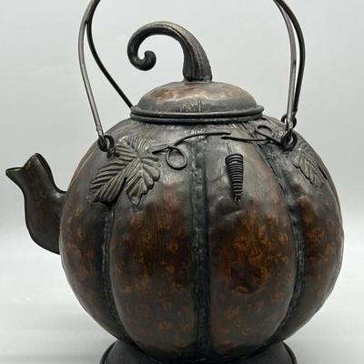 Fall Decor: Rustic Hammered Metal Pumpkin Teapot