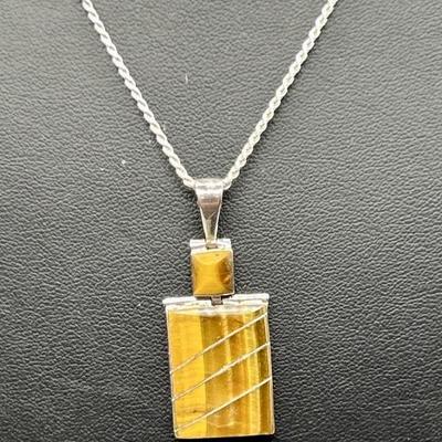 925 Silver w/ Tiger Eye 24in Pendant Necklace