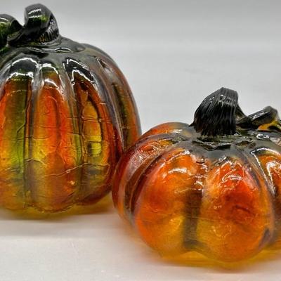 (2) Fall Decor: Art Glass Pumpkins