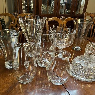 Large selection of crystal bowls, pitchers, vases and plates